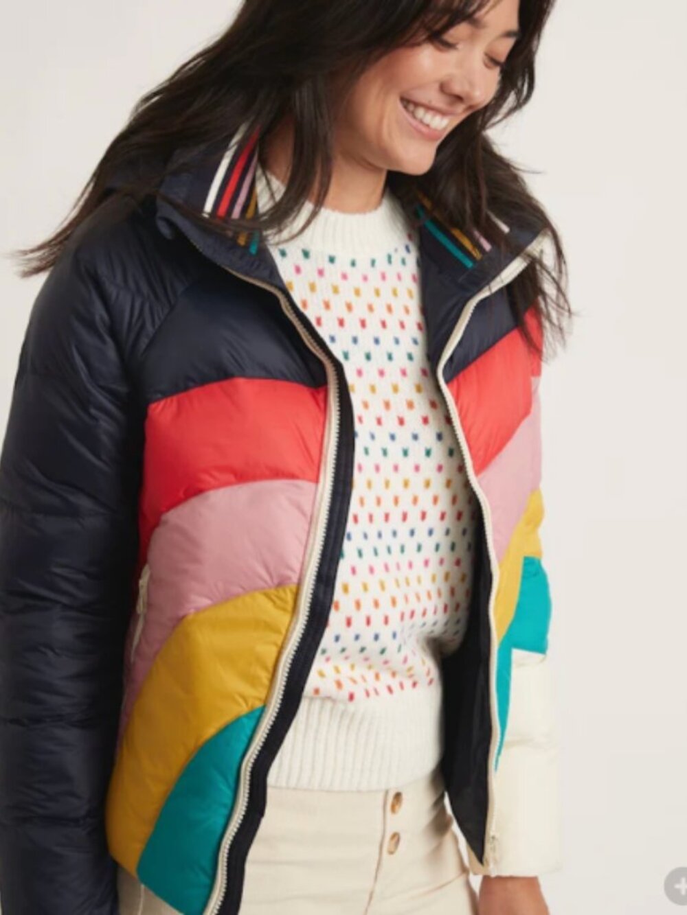 Marine Layer Archive Apres Puffer Jacket in Navy Rainbow Wave Small - Picture 3 of 10